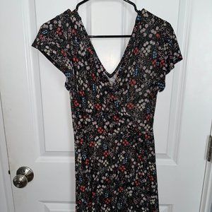 Black Floral Faux-Wrap Mini Dress - Size M
